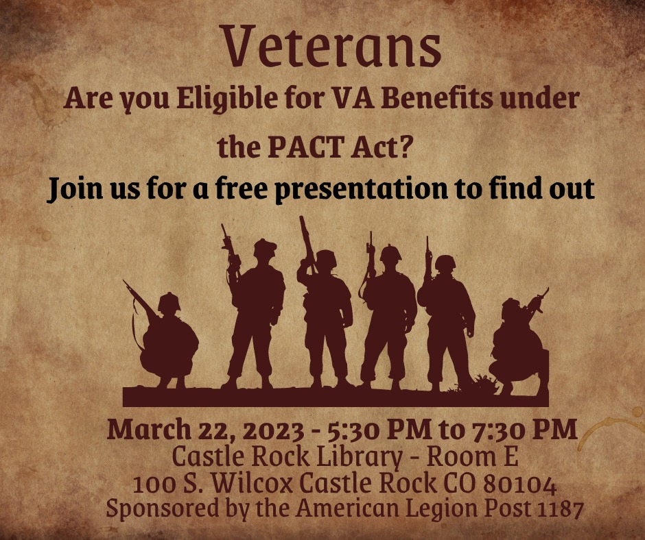 Join us for a free presentation to find out more about the PACT Act and how it may effect your VA benefits.